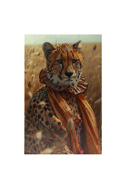 StoryGift Romania Tablou Canvas Domnul Leopard Cu Privire Suparata In Tinuta Medievala Cu Model Leopard Si Guler
