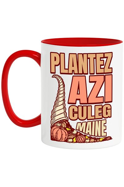 StoryGift Romania Vegetable Mug Text Plant today, harvest tomorrow, live well, 330ml, Ceramic with Handle, With ,STG.