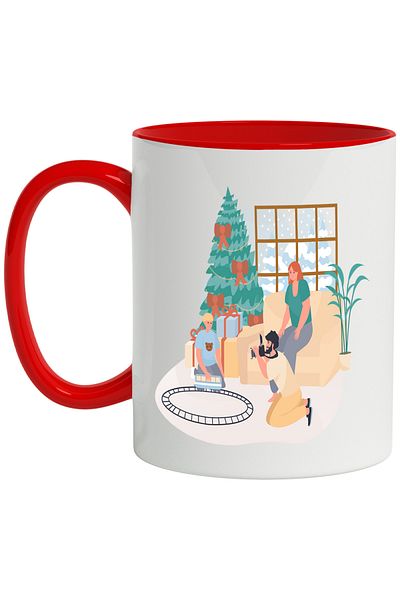 StoryGift Romania Mug With Winter, Christmas, Train, Tree, Family, Multicolor 330 ml, Ceramic with Handles, With ,STG.