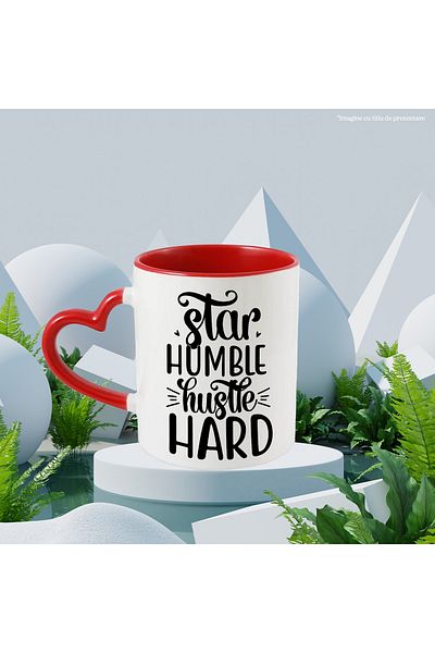 StoryGift Romania Mug with hearts and a message that encourages you to stay modest and work hard, With ,STG.