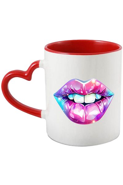StoryGift Romania Glossy Lips Mug | purple | pink | teeth | glitter | abstract | mouth | il, Cu ,STG