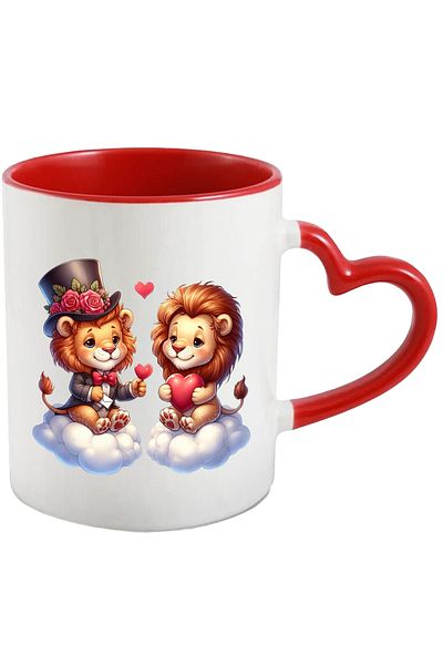 StoryGift Romania Mug with 2 lei sitting on clouds | illustration | flowers | hat | bow tie | year, Cu,STG.