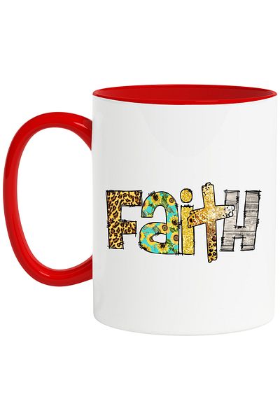 StoryGift Romania Mug with the message "Faith", religion, illustration, belief, forgiveness, cross, flowers with M, Cu, STG.
