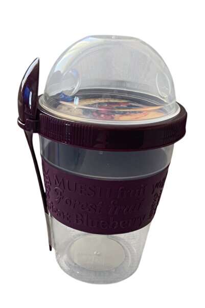 Madame Coco علبة وجبات خفيفة من بانسي مع ملعقة بلون البرقوق 600 مل حاوية تخزين وعرض أنيقة مع ملعقة