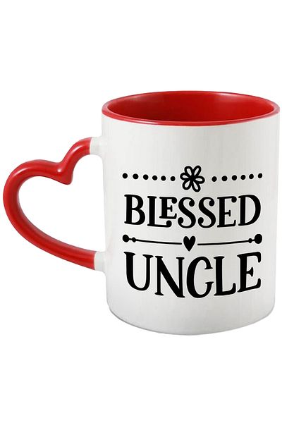 StoryGift Romania Heart mug for an uncle blessed with good grandchildren with Red Heart Handle, With,STG.
