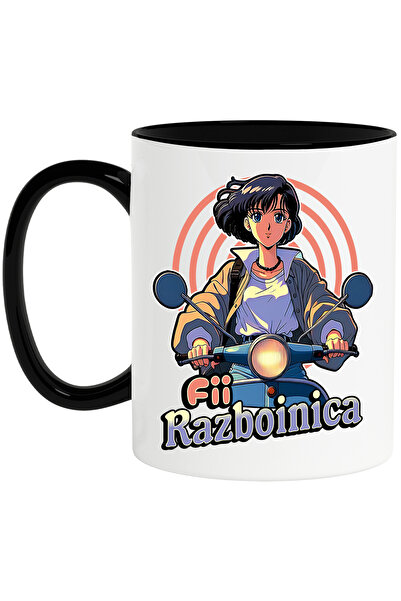 StoryGift Romania Cana Fata Stil Anime Pe Scuter Text Fii Razboinica, 330ml, ...