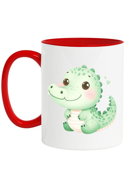 StoryGift Romania Mug with a cheerful crocodile, illustration, joy, hearts, blushing with Ro Handle, With, STG.