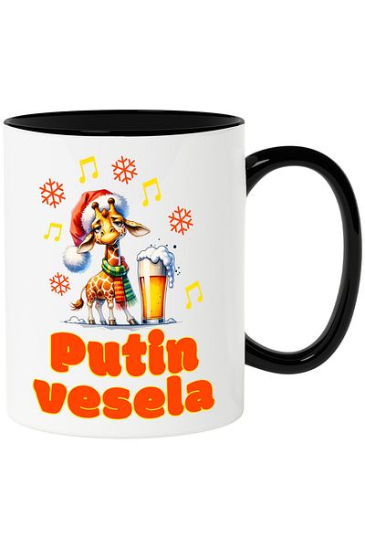 StoryGift Romania Giraffe Mug With Santa Hat Funny Text Little Merry, alcohol, 330ml, C, Cu, STG.