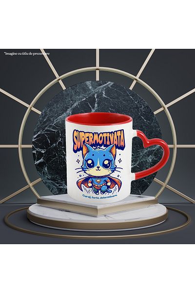 StoryGift Romania Super Motivated Mug, Superhero, Flying Cat, 330ml, Ceramic with Heart Handle R, With,STG