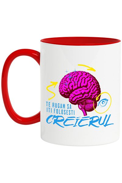 StoryGift Romania Mug with Colorful Human Brain Arrows Eagle Eyes Text Please Use C, Cu, STG.