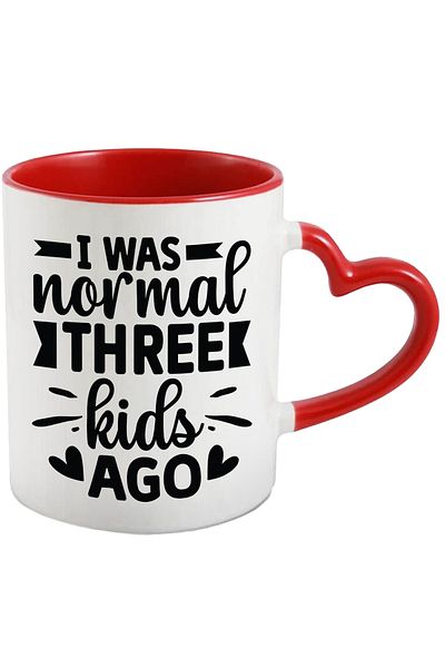 StoryGift Romania Mug with hearts and the funny message "I was normal 3 kids ago" with Heart Handle, With,STG.