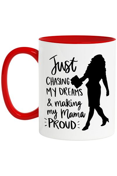 StoryGift Romania Mug with a woman's figure and the message "I'm just following my dreams and being a mom, With,STG.
