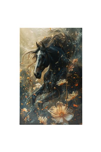 StoryGift Romania Tablou Canvas: Armăsarul Înălțându-se Dintr-un Câmp Fermecat Cu Flori- Putere Și Viteză Pictur
