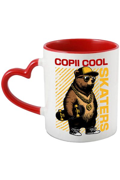 StoryGift Romania Cool Kids Mug - Skateboarder Bear with Chain and Cap, 330ml, Ceramic with Handle, With,STG.