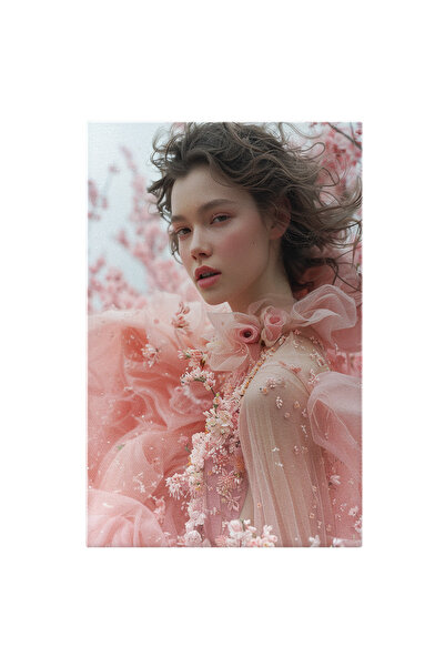 StoryGift Romania Tablou Canvas: Tanara Alba Cu Buze Mari Intr-o Rochie Spect...