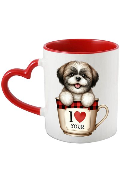 StoryGift Romania Mug with a puppy sitting in a cup, illustration, heart, appreciation, coffee, With ,STG