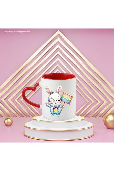 StoryGift Romania Mug with a happy rabbit | illustration | jacket | bow | flower | cheerful | smile, With ,STG