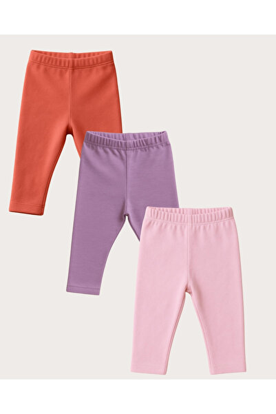 Chicsy Baby Unisex Bebek Üçlü Düz Renkli Organik Kumaş 3'Lü Tayt Seti İlkbaha...