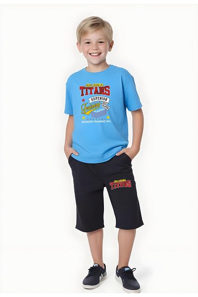 FYK KİDS Boy's Summer Titan Printed Bottom-Top Suit