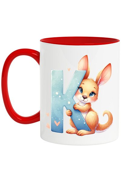 StoryGift Romania Mug with a kangaroo with the letter "K", illustration, for children, school, student, alphabet, With,STG.