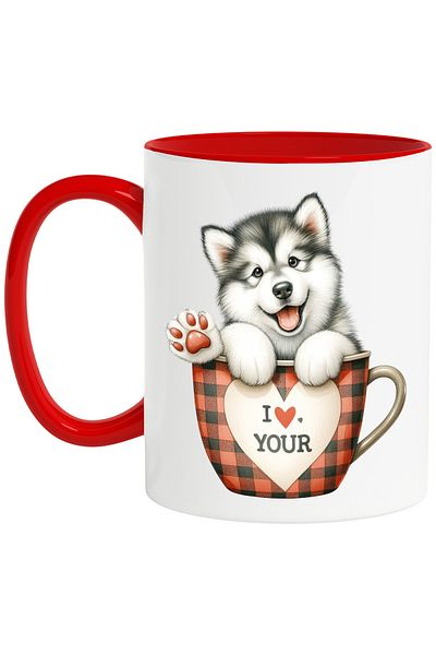 StoryGift Romania Mug with a Husky puppy sitting in a cup, illustration, furry, affection, love, With,STG