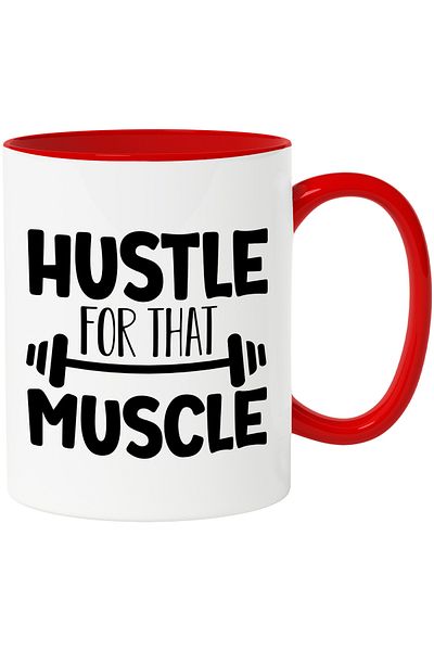 StoryGift Romania Mug with a dumbbell and the message "Hustle for that muscle" - work for that muscle, With ,STG.