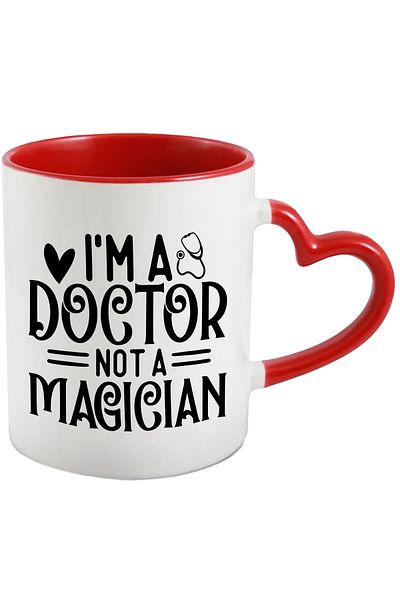 StoryGift Romania Mug with heart and the message "I am a doctor, not a magician" with Heart Handle, With,STG.