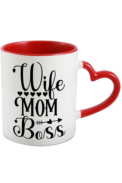 StoryGift Romania Mug with hearts and the text in English "Wife, mom, boss" - good wife, mom, boss, with STG.