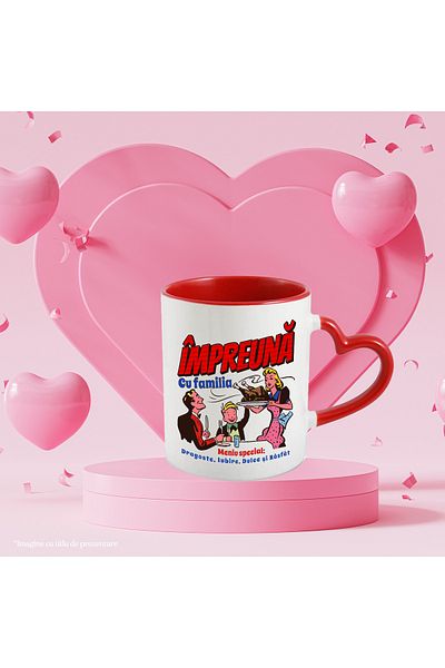 StoryGift Romania Mug with the family, special love menu, 330ml, Ceramic with Heart Handle, With, STG.