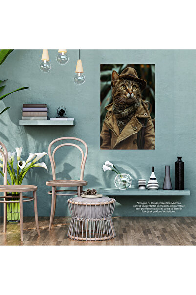 StoryGift Romania Tablou Canvas: Pisica detectiv concentrată în descifrarea misterului - Costum de detectiv Pict