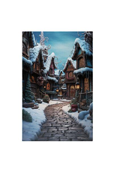 StoryGift Romania Tablou Canvas: Craciunul In Micul Sat Cu Multe Case Decorat...