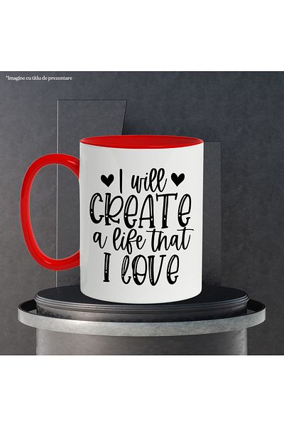 StoryGift Romania Mug with hearts and the message "I will create a life that I love" - ​​voi crea o via, Cu,STG