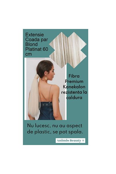 animis beauty Coada par dreapta Blond Alb, 60 cm, fibra sintetica cu aspect natural, cu suvita