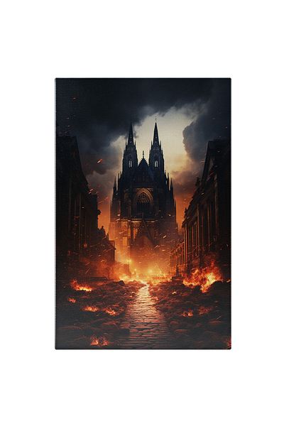 StoryGift Romania Tablou Canvas: View Castel In Flacari Noapte Neagra Basme Pictura Digitala