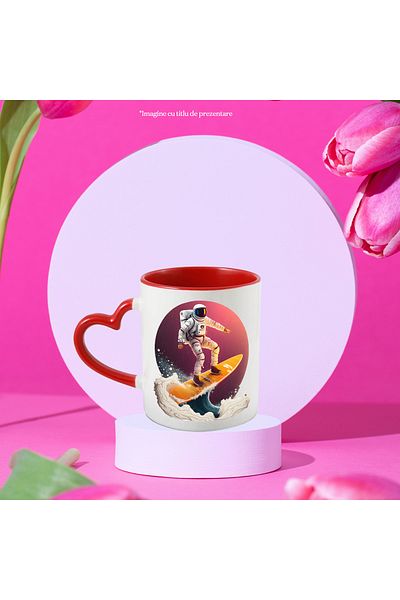 StoryGift Romania Mug with an astronaut surfing | water | waves | circle | plane, With ,STG