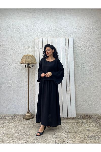 KÜÇÜĞÜM BUTİK Set bluză casual din muselină neagră și fustă evazată (SET DE 2)