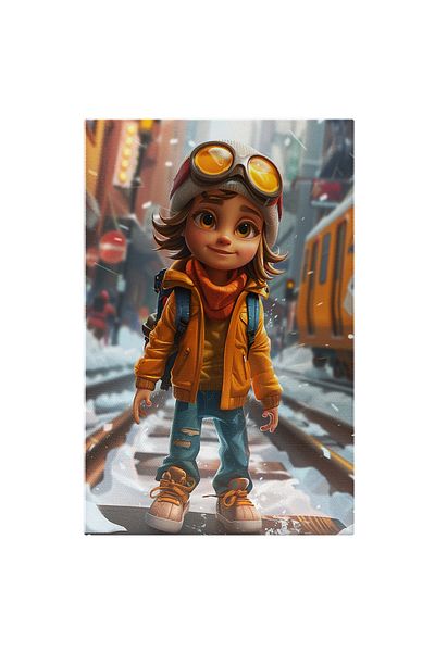 StoryGift Romania Canvas Painting 60 x 40CM Dangerous Winter Adventure on the Train Tracks The Girl with the Eye, STG.