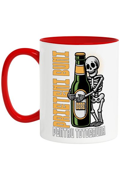 StoryGift Romania Friends Beer Mug Skeleton Man with , 330ml, Ceramic with Red Handle, With Red Handle STG ,,STG