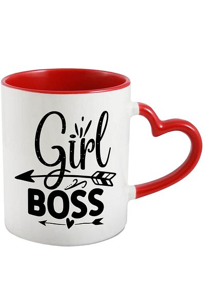 StoryGift Romania Mug with heart and the text "Girl boss" - business girl boss with Red Heart Handle, With ,STG.