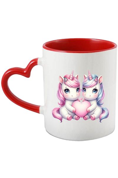 StoryGift Romania Mug with 2 unicorns holding a heart, illustration, closeness, friendship, affection, With,STG.
