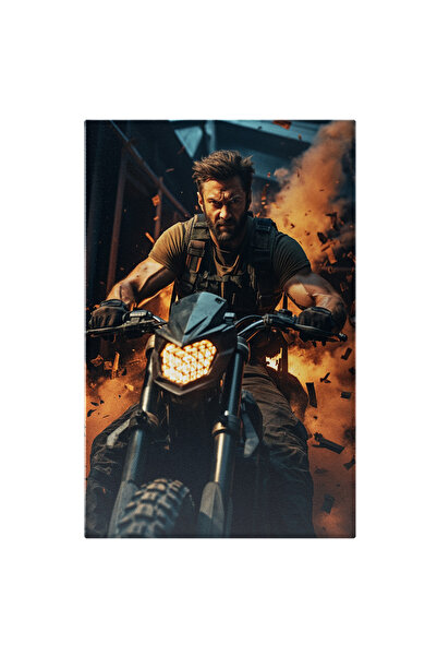 StoryGift Romania Tablou Canvas: Imaginea Unui Barbat Puternic Pe O Motocicleta Si O Explozie - Fotografie Artis