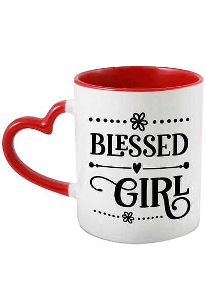 StoryGift Romania Mug for a girl blessed with a good family - heart with Heart Handle Ro, Cu, STG.