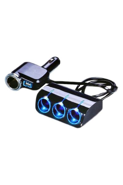 motor starter Olesson 1527 car cigarette lighter socket, 12/24V, 1 x USB, 4 outputs, Black