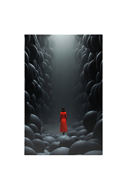 StoryGift Romania Tablou Canvas: O Femeie Intr-o Rochie Rosie Stand Singura I...