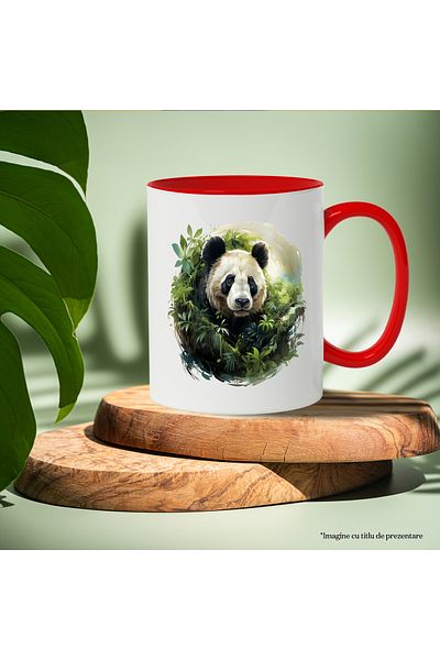 StoryGift Romania Cana Cu Urs Panda, Jungla, Tropical, Foliaj, Frunze, Multicolor 330 ml, Ceramica, Cu ,STG .