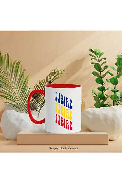 StoryGift Romania Mug The Word Love, in the Colors of the Romanian Flag, Red, Yellow, Blue, Te, Cu, STG.