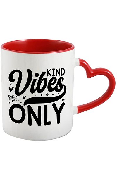 StoryGift Romania Mug with hearts and the text "Kind vibes only" - only good vibes help with Man, Cu, STG.