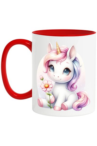 StoryGift Romania Mug with a cheerful unicorn, illustration, flower, joy, blushing, gift, but with, With, STG.