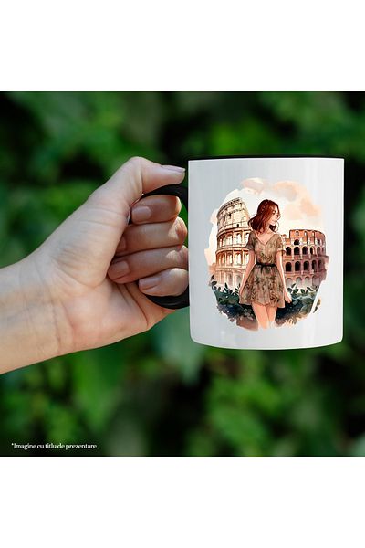 StoryGift Romania Mug with a face in front of the Colosseum in Rome, travel, illustration, photographer, With ,STG.