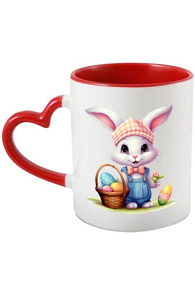 StoryGift Romania Mug with a hardworking bunny | illustration | basket with painted eggs | flower | nature, With ,STG.